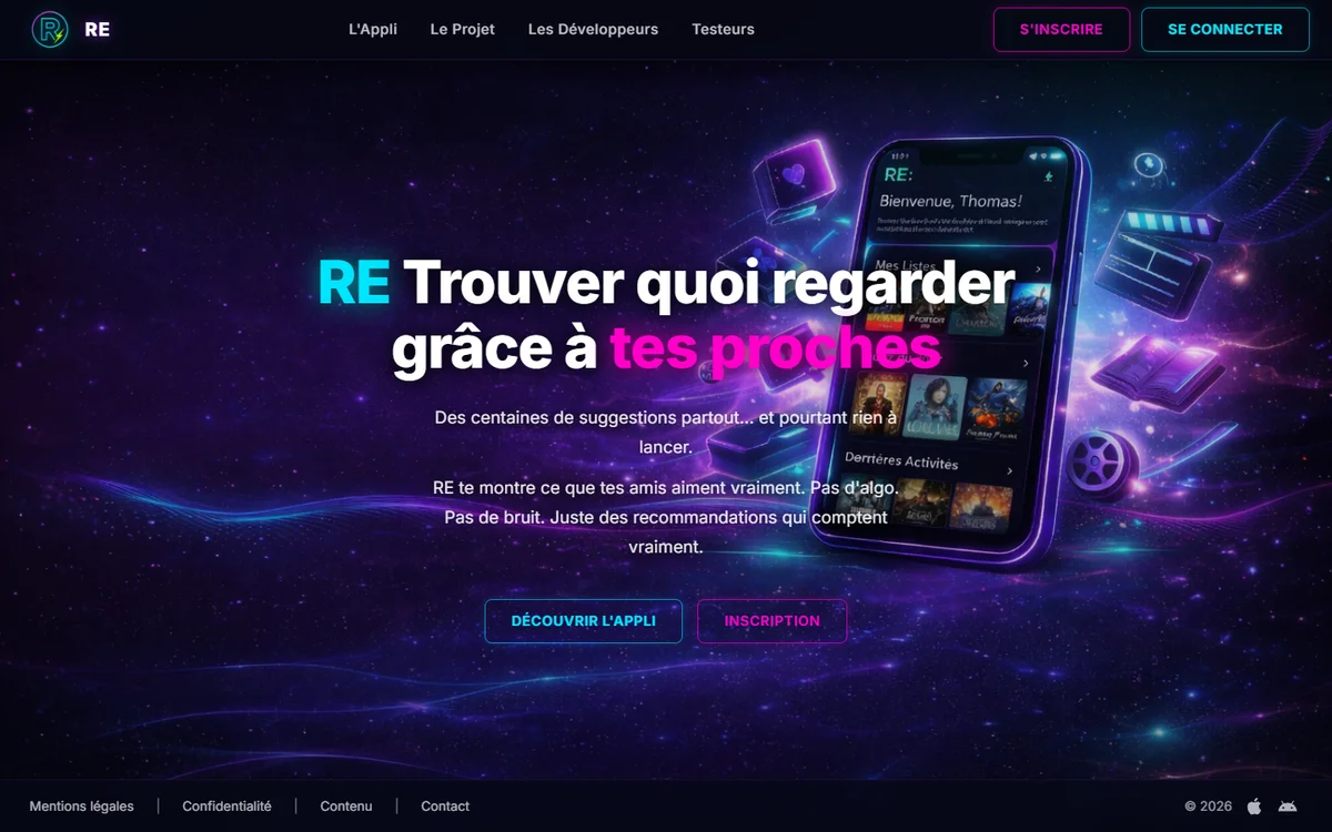 Capture du site de présentation de RE
